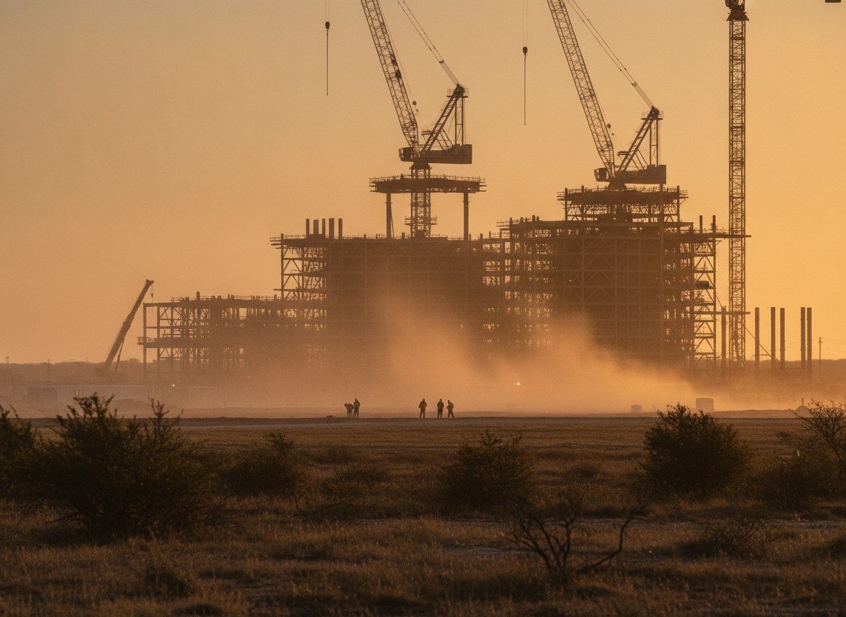 Il·lustració editorial de Tesla i SpaceX s'alien per construir a Texas «Terafab», una fàbrica de xips d'IA de 16.800 milions de dòlars