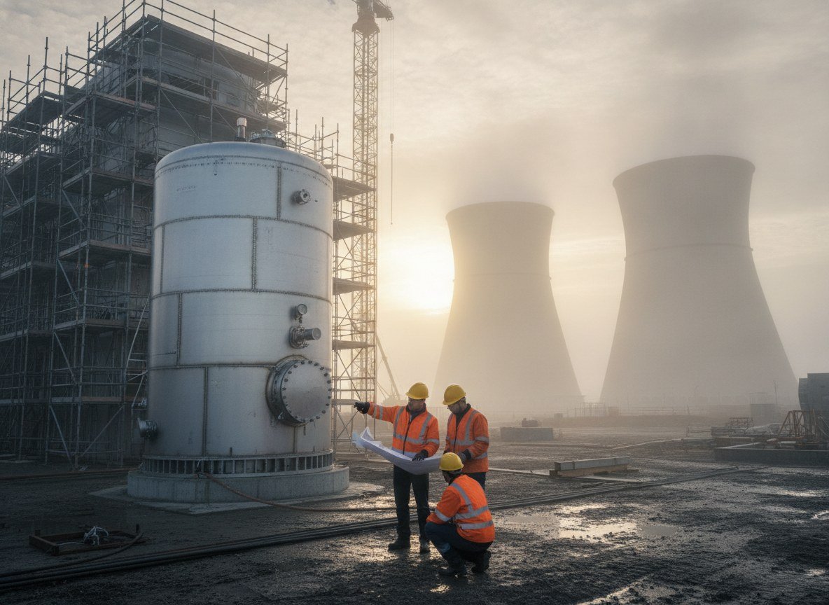 Il·lustració editorial de L'Administració Trump destina 200 milions de dòlars a Oklo i X-Energy per accelerar centrals nuclears que alimentin la IA