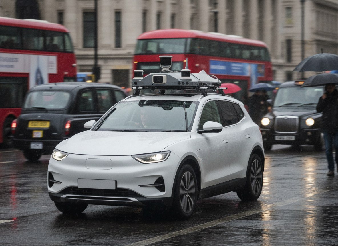 Il·lustració editorial de Uber es juga 10.000 milions de dòlars en robotaxis mentre el seu soci Wayve aconsegueix la primera llicència de vehicle autònom del Regne Unit