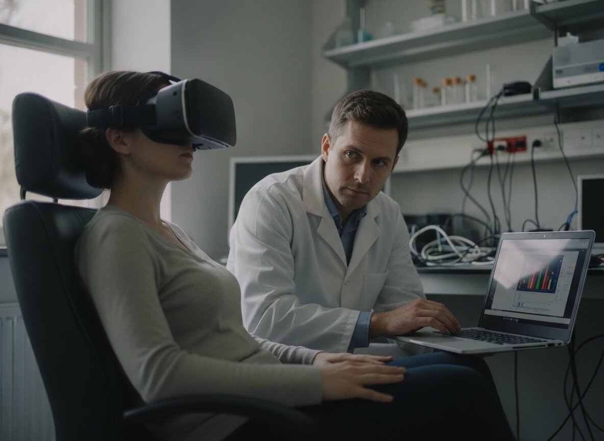 Il·lustració generada amb IA: Unes ulleres de realitat virtual i una IA estimen l'esforç mental a partir de les pupil·les, però fallen més en persones amb dolor crònic