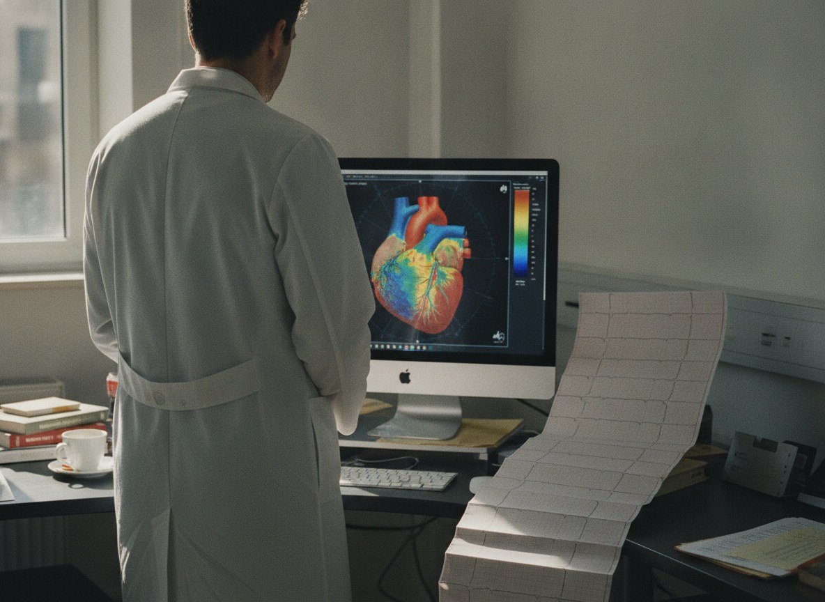 Il·lustració generada amb IA: Una IA de la Politècnica de València localitza amb un 89% d'encert el teixit malalt de l'aurícula a partir d'electrocardiogrames