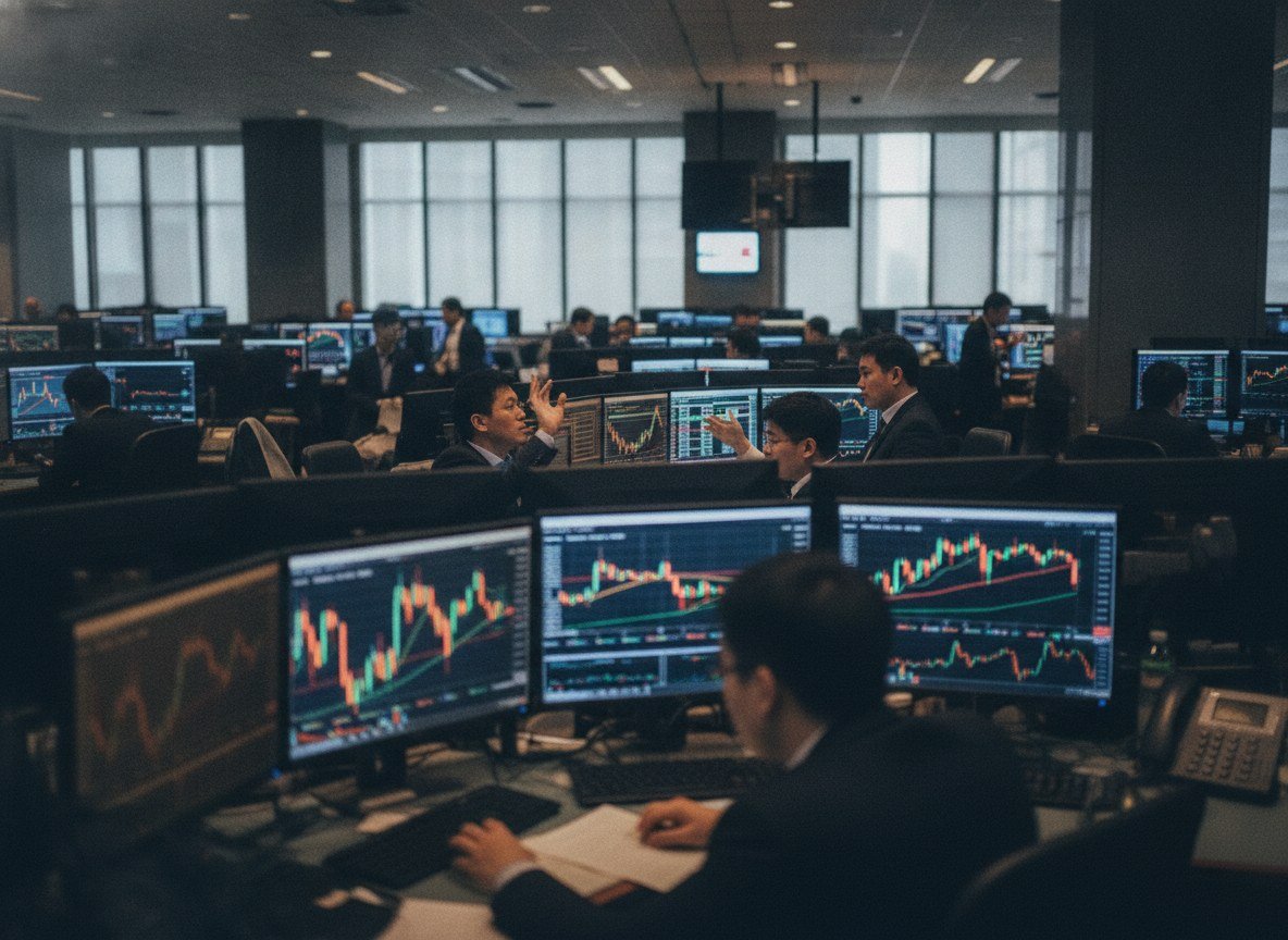 Il·lustració editorial de La borsa xinesa viu el seu millor any de sortides a borsa gràcies a la IA i la robòtica, amb 54.000 milions captats